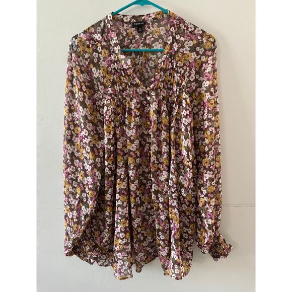 Torrid Womens Floral Chiffon Sheer Blouse Size 3X Button Down Feminine - Picture 1 of 8